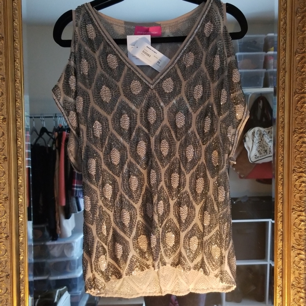 Pookie & Sebastian NYC pure silk & beaded blouse